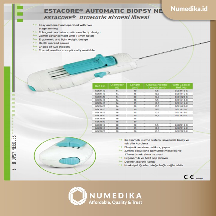 Vescut Disposable Automatic Biopsy Needle Geotek, Diameter 16G, Length 15 Cm